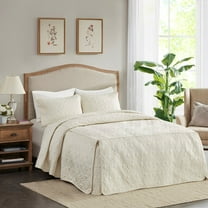Bedding Sets 3 Piece Split Corner Pleated Quilted Bedspread Cream Queen,Bed Sets