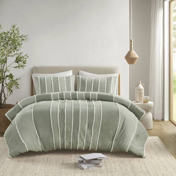 Bedding Sets 3 Piece Striped Cotton Comforter Set Sage King/Cal King,Bed Sets