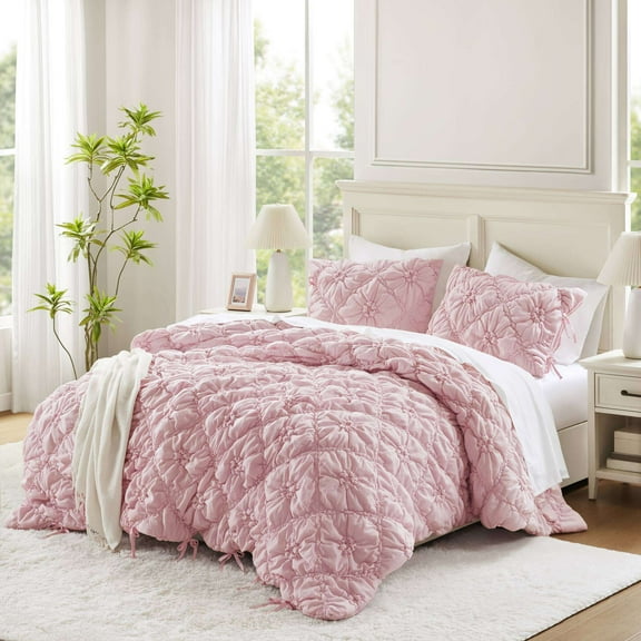 Bedding Sets, 3PCS Full/Queen Comforter Set, Pink Bed Sets,Microfiber Comforter Sets, Household Supplies & Décor, Bedding, Bedding Sets 3PCS Full/Queen Comforter Set
