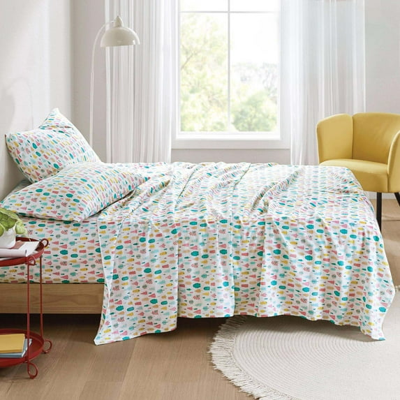 Bedding Sets 4 PCS Queen Cotton Flannel Printed Sheet Set White Holiday Trees,Bed Sets