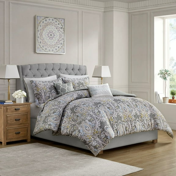 Bedding Sets, 5 Piece Cotton Duvet Cover Set Grey King, Bed Sets, Comforter Sets,