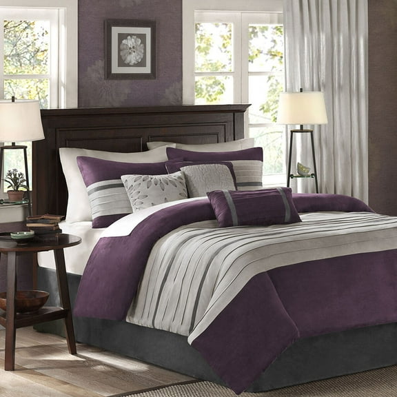 Bedding Sets 7 PC Pieced Faux Suede Comforter Set Purple Full,Bed Sets