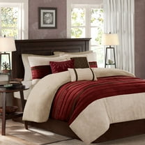 7-Piece King Comforter Set - Red Faux Suede Bedding Set with Shams, Bedskirt & Decorative Pillows