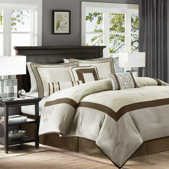 Bedding Sets, 7 Piece Comforter Set Taupe/Brown King, Bed Sets, Comforter Sets,