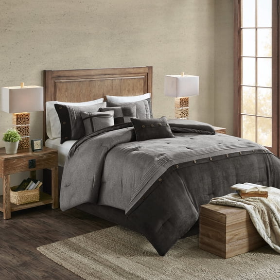 Bedding Sets, 7 Piece Faux Suede Comforter Set Grey King, Bed Sets, Comforter Sets,