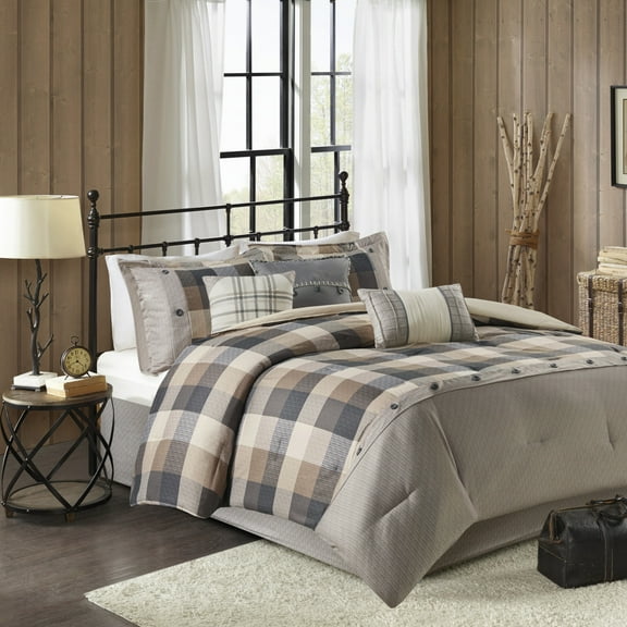 Bedding Sets, 7 Piece Herringbone Comforter Set Neutral King, Bed Sets, Comforter Sets,
