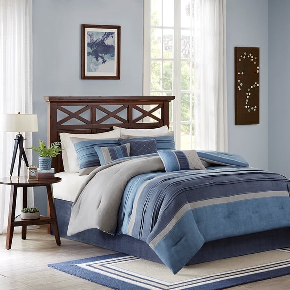 Bedding Sets, 7 Piece Microsuede Comforter Set Navy King, Bed Sets, Comforter Sets,
