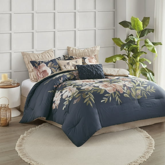 Bedding Sets, 8 Piece Cotton Comforter Set Navy Cal King, Bed Sets, Comforter Sets,