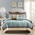 thumbnail image 1 of 9-Piece Blue Charmeuse Comforter Set, King Size Quilted Bedding with Euro Shams, 1 of 10