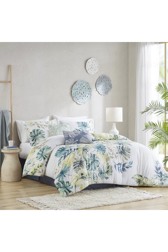 6-Piece King Cotton Comforter Set - Coastal Print, Oeko-Tex Certified, Includes Comforter, Shams & Pillows