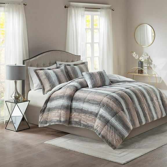 Bedding Sets, Full/Queen 4PC Faux Fur Comforter Set, Bed Sets, Comforter Sets,