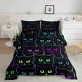 thumbnail image 1 of Bedding Sets Full Size Cats Comforter Set Cartoon Pet Animal Quilted Duvet Set Black Neon Kawaii Kitten Bed Comforter Set Teens Gradient Line Cat Gifts Duvet Insert 3Pcs, 1 of 6