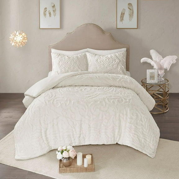 Bedding Sets King/Cal King 3-Piece Tufted Cotton Chenille Medallion Duvet Cover Set,Bed Sets