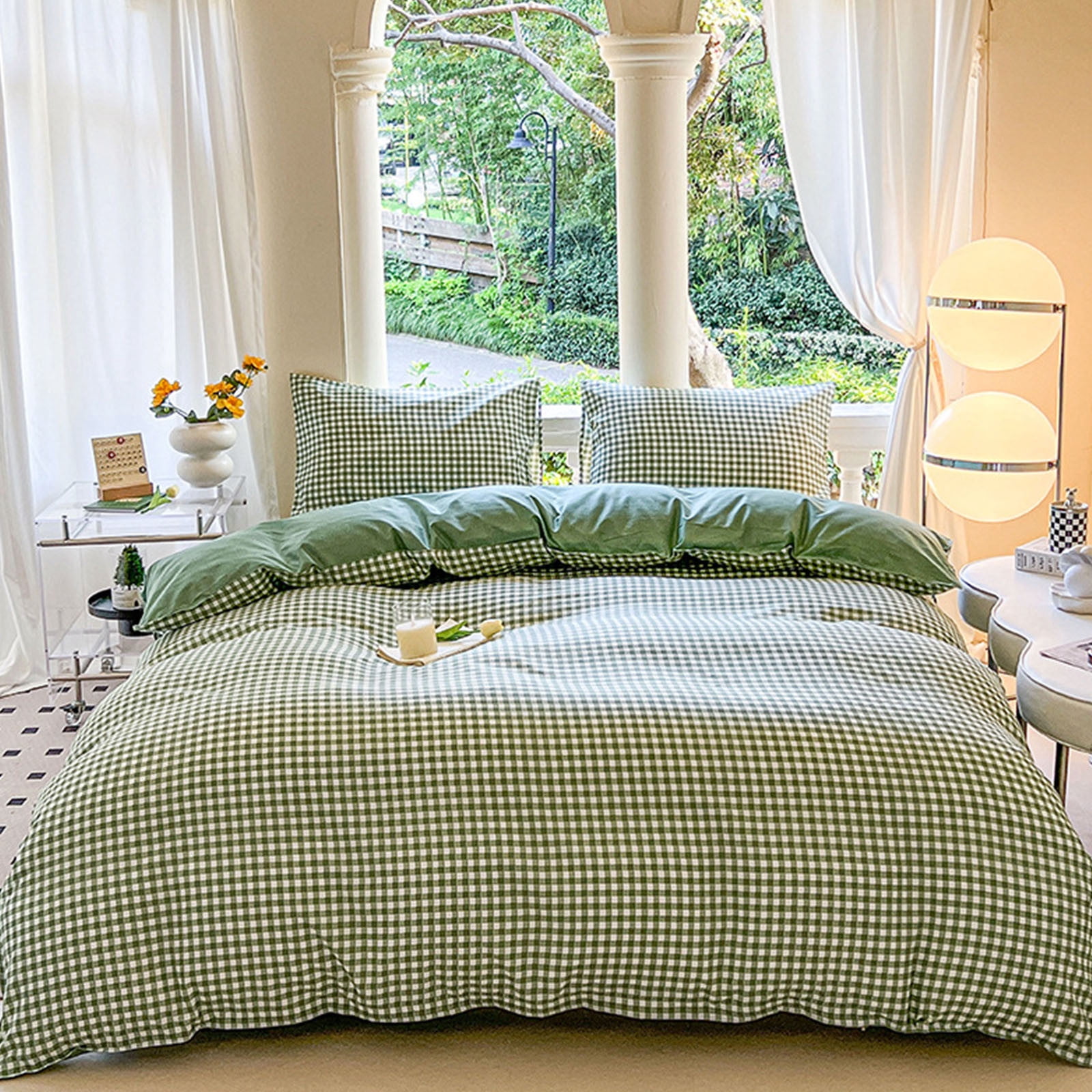 Bedding Sets Queen - Green Polyester Bed Sheets, 4 Piece Duvet Cover Set, Soft Wrinkle Resistant, Easy Care