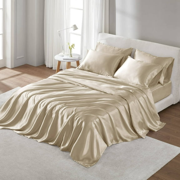 Bedding Sets, Satin Luxury Sheet Set King, Champagne Bed Sets,Polyester Comforter Sets, Household Supplies & Décor, Bedding, Bedding Sets