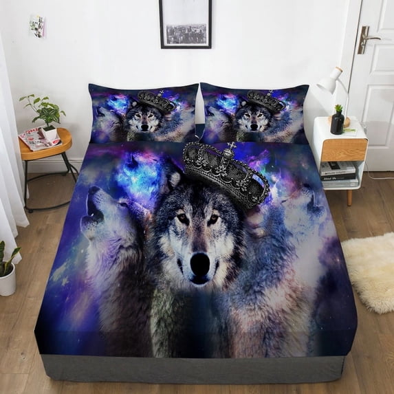 Bedding Sheets With Pillowcase 3D Wolf Printed Fitted Sheet High Quality,Full(54"x75")
