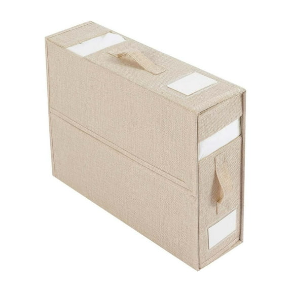 Bedding Storage Box with Viewing Window and Zipper | Folding Blanket Organizer for Wardrobe | Fabric Sorting Container with Handles and Label Cards