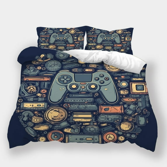 Bedding Suit Gamepad Zombie Skull Printed Duvet Cover Set Teen Adult Modern Bedroom Decor,Twin (68"x86")