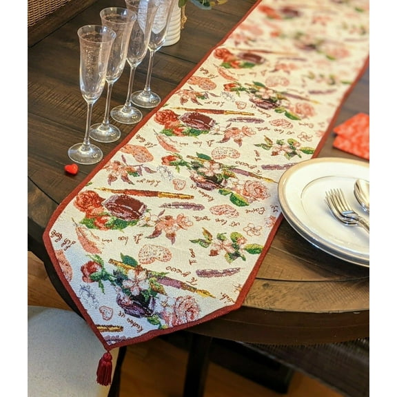 Bedding Sweet Love Notes Vintage Rose Floral Romantic Tapestry Table Runner