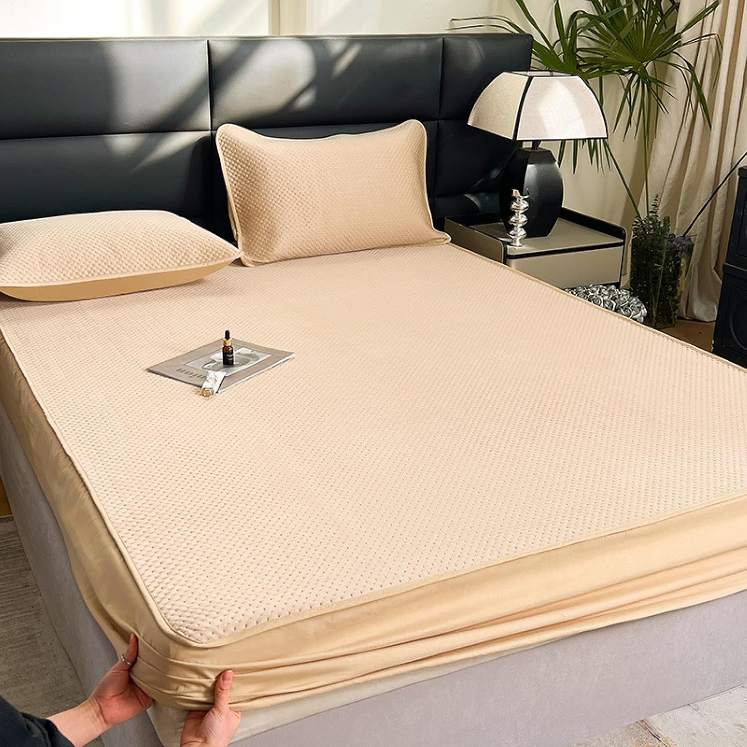 Bedding Twin Fitted Sheets,Solid Color Cool Silk Quilted Bedding Sheets