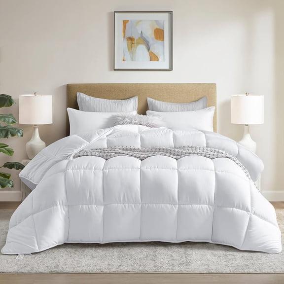 Bedding White Winter Extra Size Down Alternative Comforter, Heavyweight Fiberfill Comforter Duvet Insert with 8 Corner Tabs