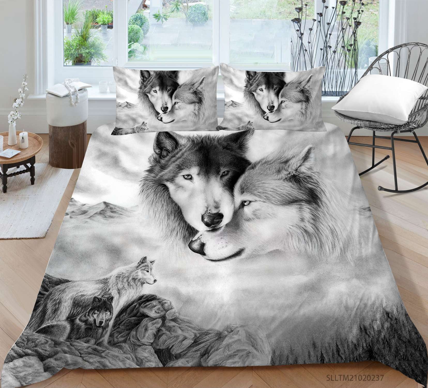 Bedding Wolf Comforter Set Animal Print Wolves Bedding 3/2 Piece Comfortable Comforter,Queen (90