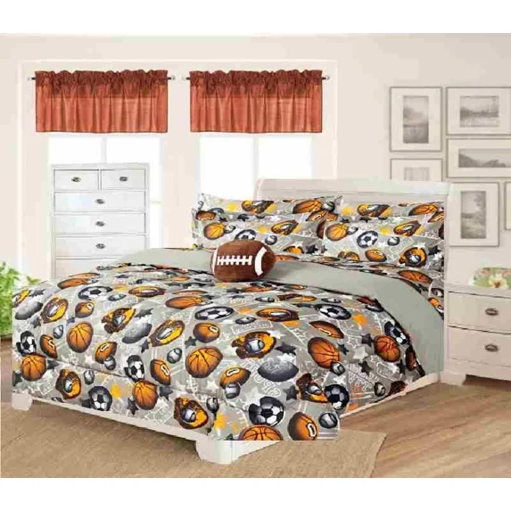 Bedding Set Reversible Full Size 8-Piece Football Sport Bed in Bag Comforter with Plushie Toy Friend and Matching Sheet Set Bedroom Decor