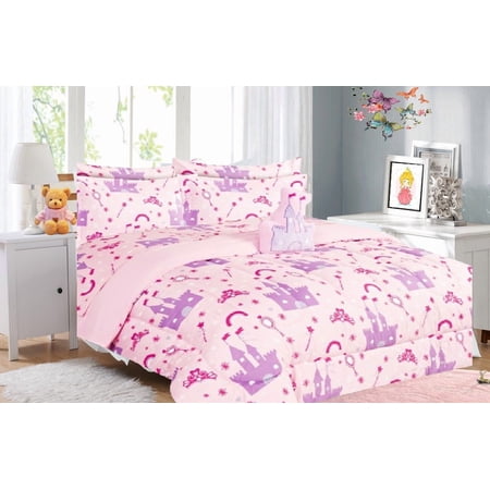 Bedding Set Full Size 8pc Princess Palace Complete Bed in Bag Comforter with Plushie Toy Friend Bedroom Decor