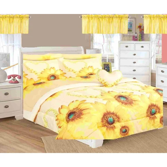 Bedding Set Reversible Full Size 8-Piece Sunflower Ivory Bed in Bag Comforter with Plushie Toy Friend and Matching Sheet Set Bedroom Decor
