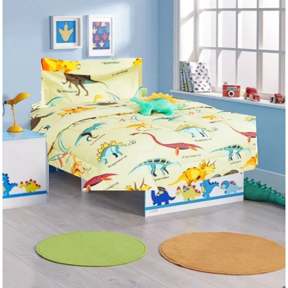 Bedding Set Twin 6pc Dinosaur Taupe Complete Bed in Bag Comforter with Plushie Toy Friend Matching Sheet Set.