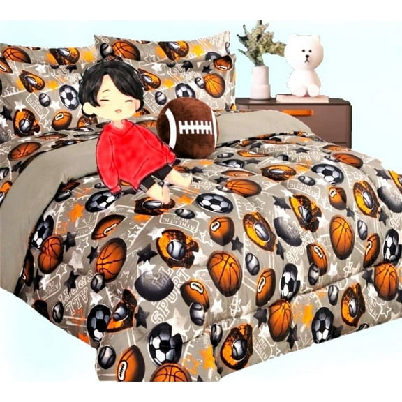 Bedding Set Twin 6pc Football Sport Complete Bed in Bag Comforter with Plushie Toy Friend and Matching Sheet Set Bedroom Decor.