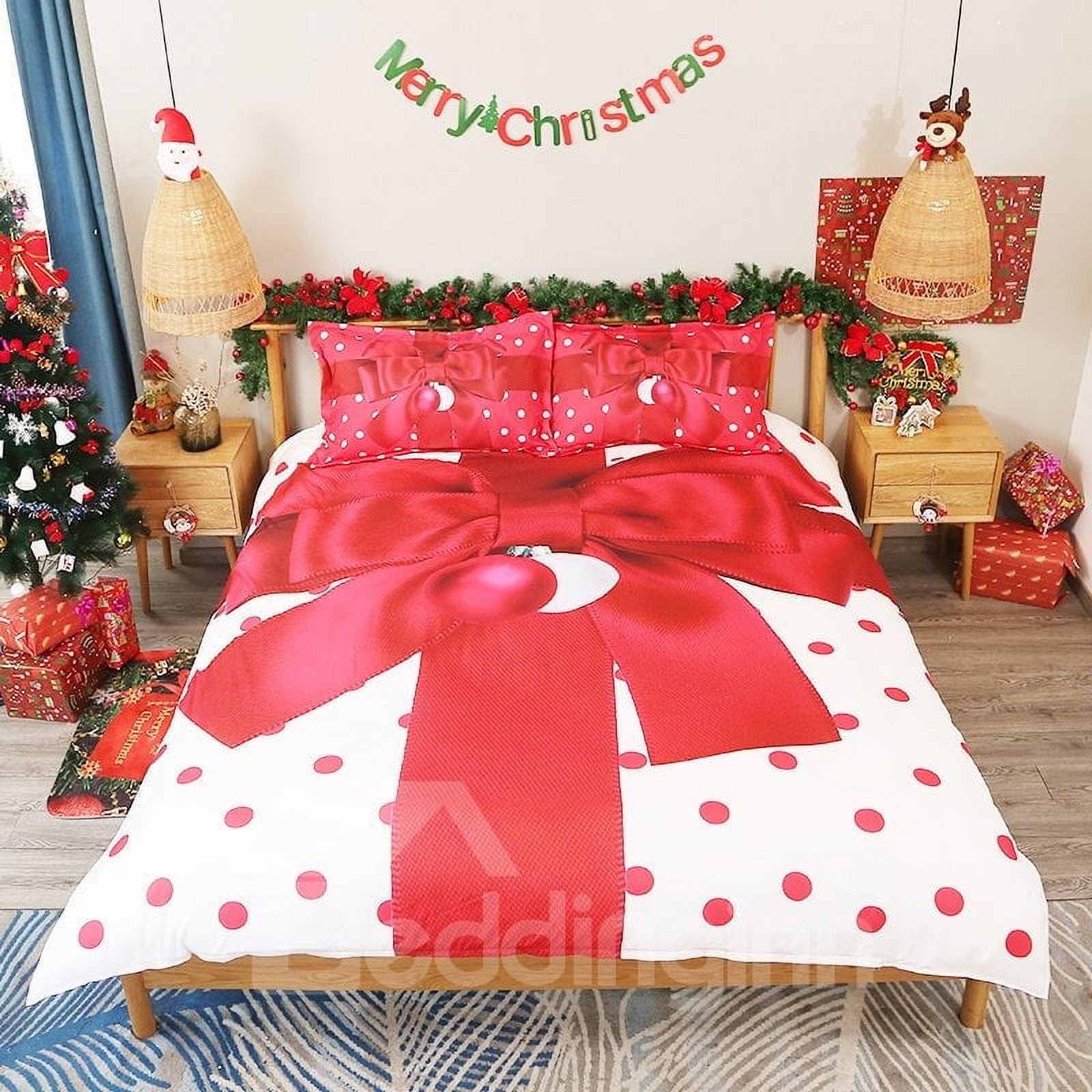 Beddinginn Christmas Gift Print Twin Size Duvet Cover Set Polka Dot