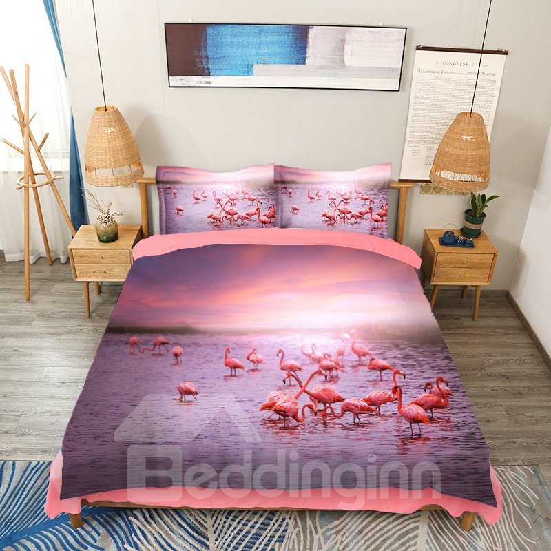 Beddinginn Pink Flamingos 4Piece Duvet Cover Set 120GSM Microfiber with Flat Sheet 2