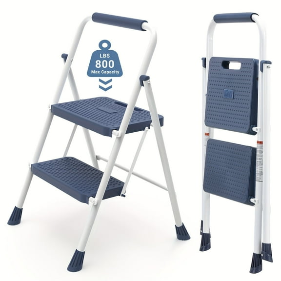 Beddle 2 Step Ladder, Portable Folding Step Stool Heavy Duty, Anti-Slip, Lightweight, Blue