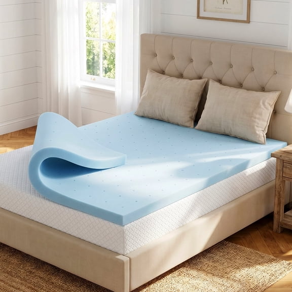 Beddle 3 Inch Queen Cooling Gel Memory Foam Mattress Topper, CertiPUR-US Certified, Medium Blue