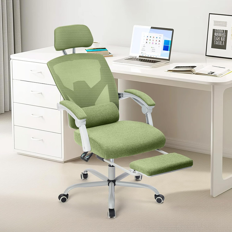 Beddle Desk Chair with Lumbar Support, High-Back Ergonomic Mesh Swivel Rolling Desk Chair for Home Office or Study, Green