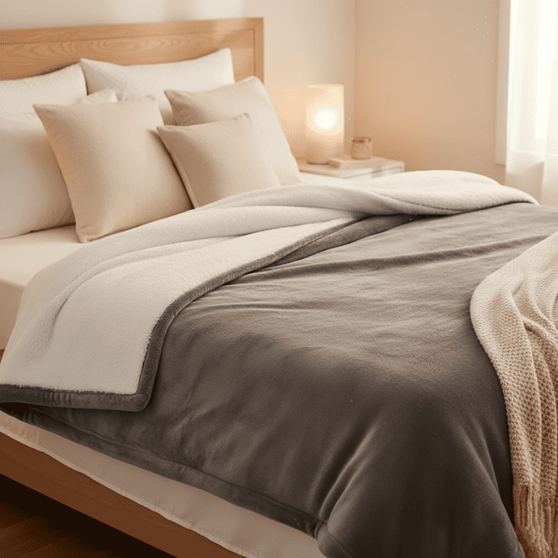 Beddle Electric Heated Blanket Throw (50"x60"), 10 Heat Levels & Auto-Off, Washable Flannel and Sherpa Reversible Blanket, ETL Certified