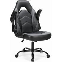 Beddle Gaming Office Chair, Ergonomic PU Leather High Back Swivel Computer Desk Chair with Flip-up Arms, Lumbar Support, Black Gray