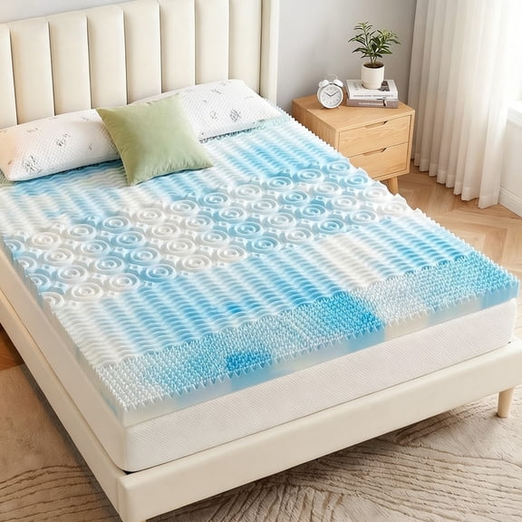 Beddle Mattress 4 Inch Egg Crate Memory Foam Mattress Topper with Cooling Gel Infusion, CertiPUR-US Certified, Dorm Essentials, Twin