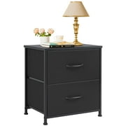 Beddle Nightstand, End Table Side Table with 2 Fabric Drawers Bedside Table for Bedroom, Dorm,Black