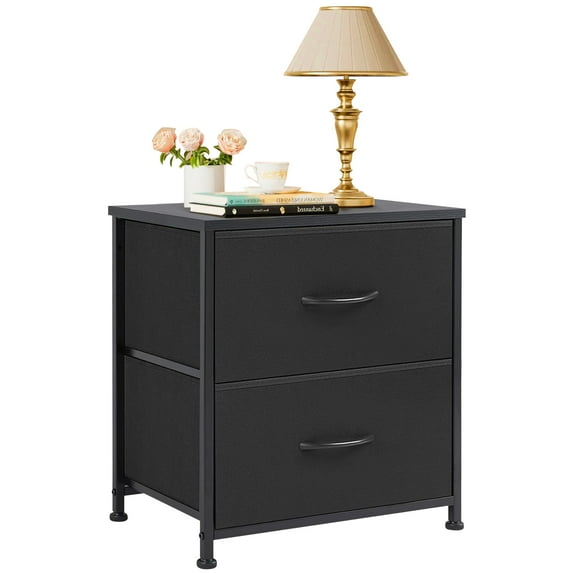 Beddle Nightstand, End Table Side Table with 2 Fabric Drawers Bedside Table for Bedroom, Dorm,Black
