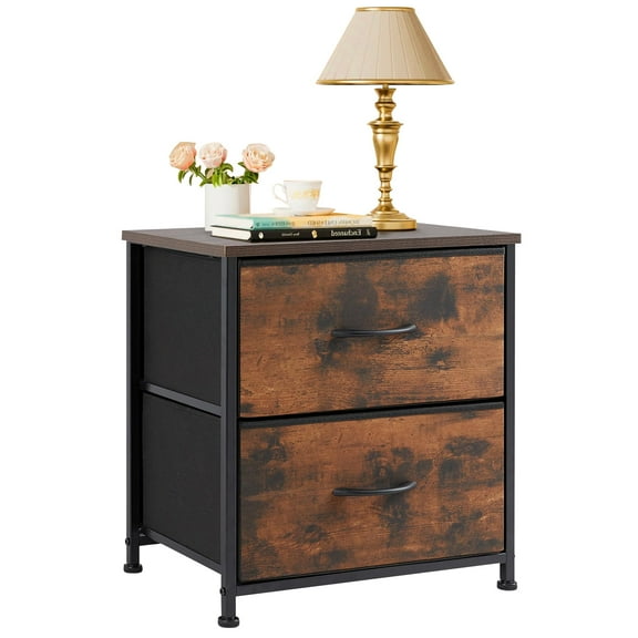 Beddle Nightstand, End Table Side Table with 2 Fabric Drawers Bedside Table for Bedroom, Dorm,Brown
