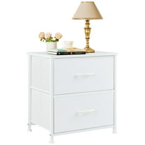 Beddle Nightstand, End Table Side Table with 2 Fabric Drawers Bedside Table for Bedroom, Dorm,White