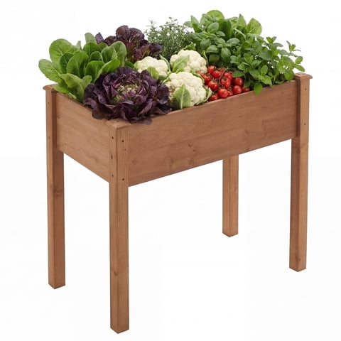 Beddle Outdoor Wood Raised Garden Bed, Elevated Reinforced Large Planter Box for Vegetable Flower Backyard Patio Gardening Balcony & Bed Liner,34x18x30in, Brown