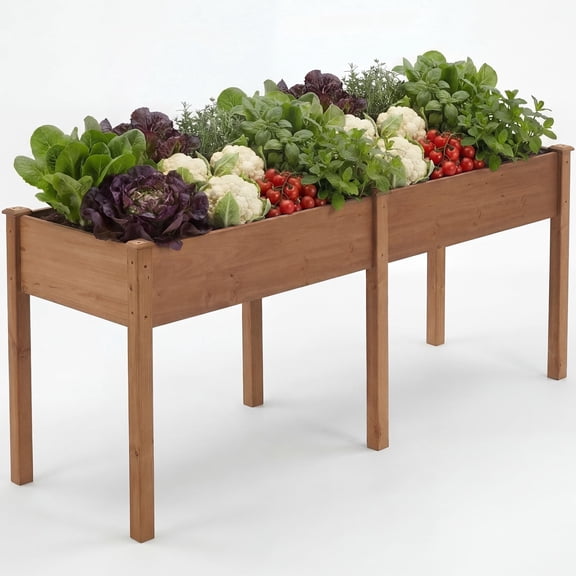 Beddle Outdoor Wood Raised Garden Bed, Elevated Reinforced Large Planter Box for Vegetable Flower Backyard Patio Gardening Balcony & Bed Liner,72x23x30in, Brown
