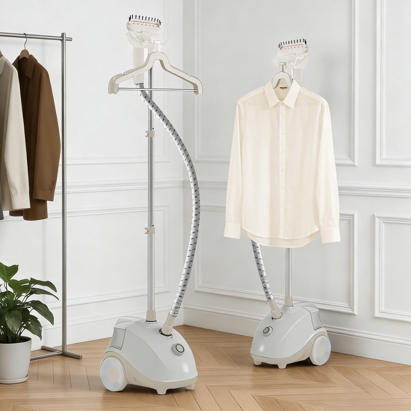 Beddle Steamer for Clothes with Stand,1500W Powerful Garment Steamer with Roll Wheels, 1.7 L Water Tank,Auto Shut-off, Beige