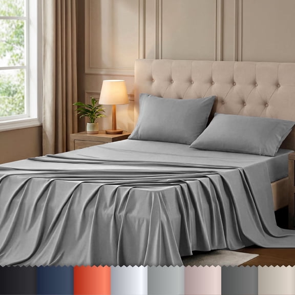 Beddora Full Size Bed Sheet Set, 4 Piece with 2 Pillowcases Extra Soft Microfiber Bed Sheets, Deep Pocket, Soft, Wrinkle Resistant in Titanium