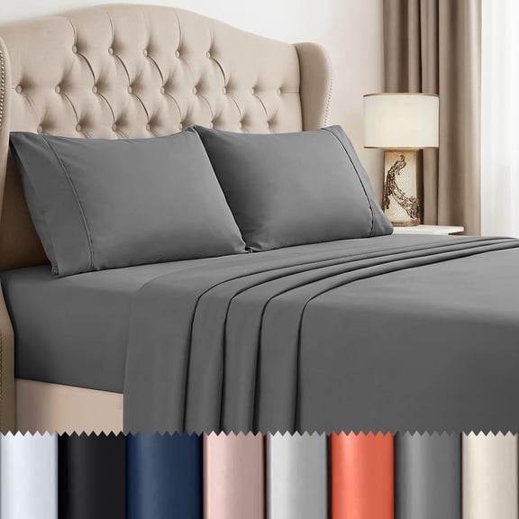 Beddora King Sheets Set  4 Piece Soft & Cooling King Bed Sheets Set  Deep Pockets, Wrinkle-Resistant, Breathable Microfiber Includes Fitted, Flat Sheet & Pillowcase Sets (Gray)