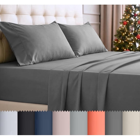 Beddora King Size Bed Sheet Set Titanium, 4 Piece Microfiber Bedding Sheets, 16 Inch Deep Pocket, Soft Breathable Wrinkle Resistant
