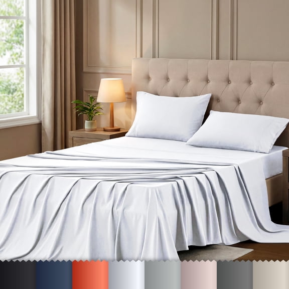 Beddora Queen Size Bed Sheet Set in Bright White – 4 Piece Microfiber Sheets, Ultra-Soft, Deep Pocket, Wrinkle-Resistant, Easy Care, Adult